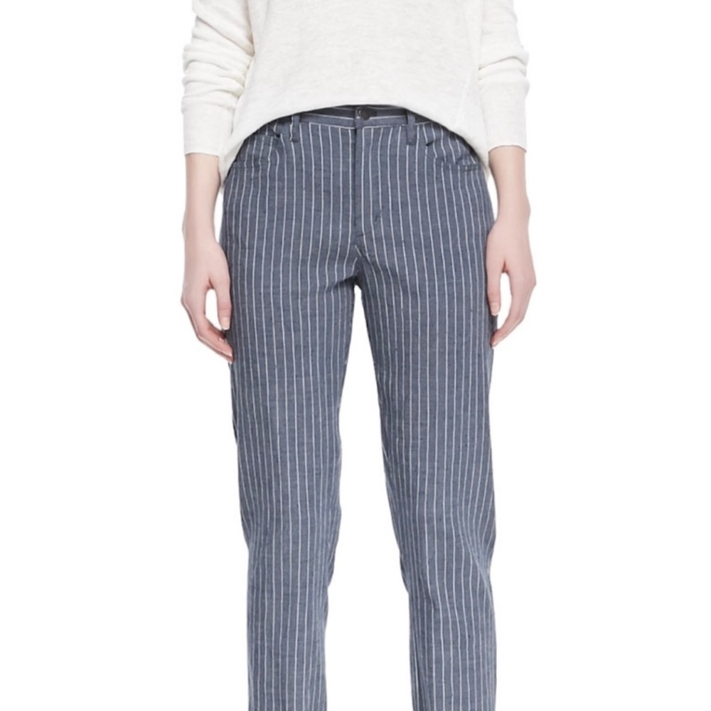 THEORY Jordan Andria Blue Pinstipe Linen Blend Pants Cropped Size 30